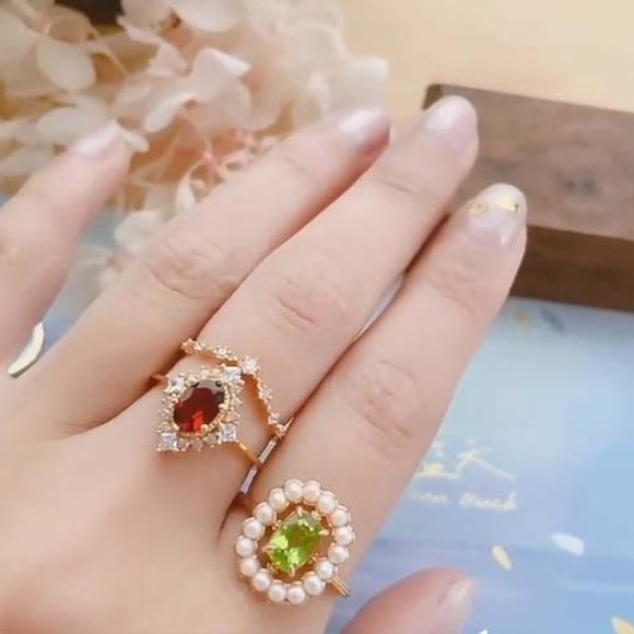 Natural Gemstone Ring Gold Vermeil Red Garnet ring for Her Retro Open Ring - Picture 4 of 12